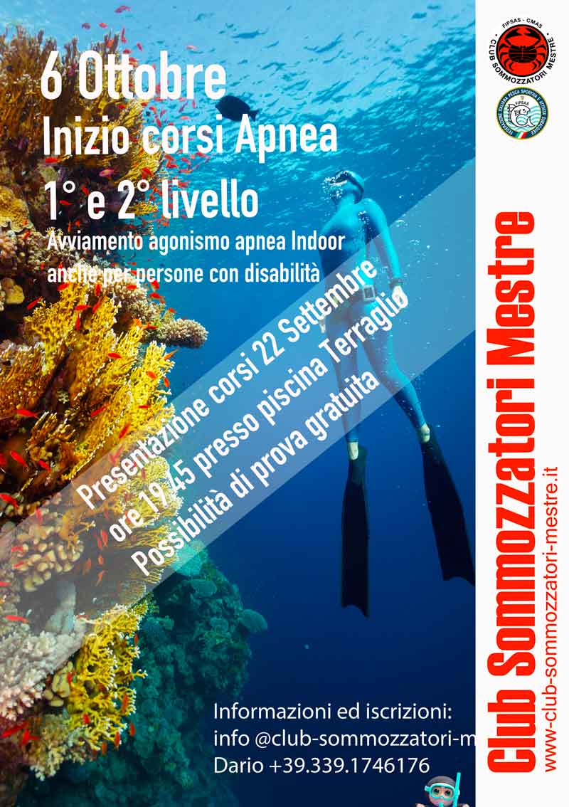 Inizio corso Apnea 1° e 2° grado 2026 